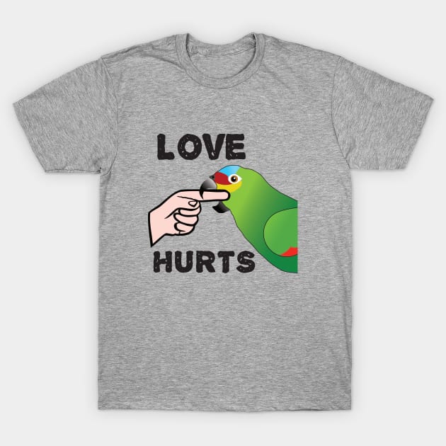 Love Hurts - Red Lored Amazon T-Shirt by Einstein Parrot